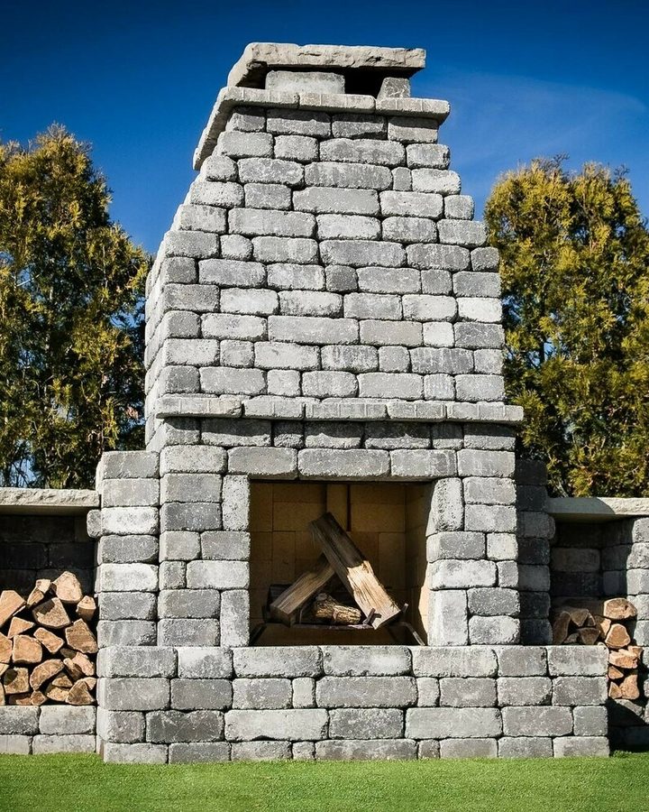 Outdoor fireplace built on a lawn